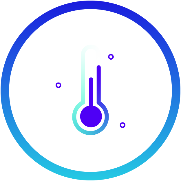 Icon featuring a temperature range symbol and circle, representing CRYOPDP's expertise in temperature-controlled logistics.
