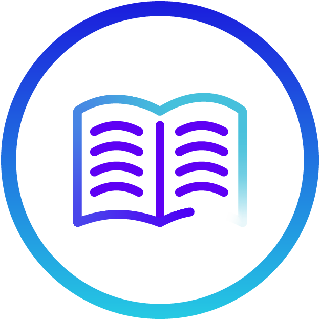 An illustration of an opened book within a blue circle, symbolizing adherence to SOPs and specific guidelines in Project Management and Consultancy.