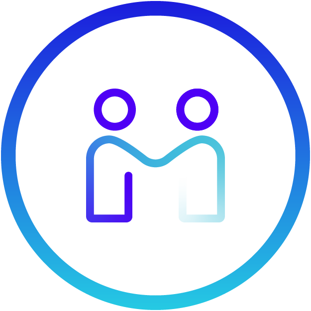 Icon featuring two people shaking hands, symbolizing commitment to mission and customers at CRYOPDP.