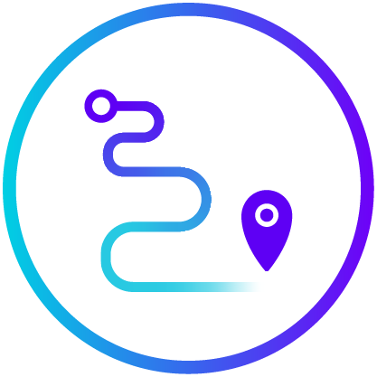 Icon showing end-to-end delivery path in product supply logistics.