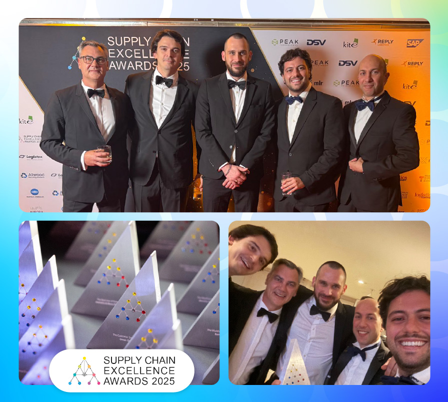 CRYOPDP team at the Supply Chain Excellence Awards holding the Atlas Path Award, along with close-up shots of the trophies.