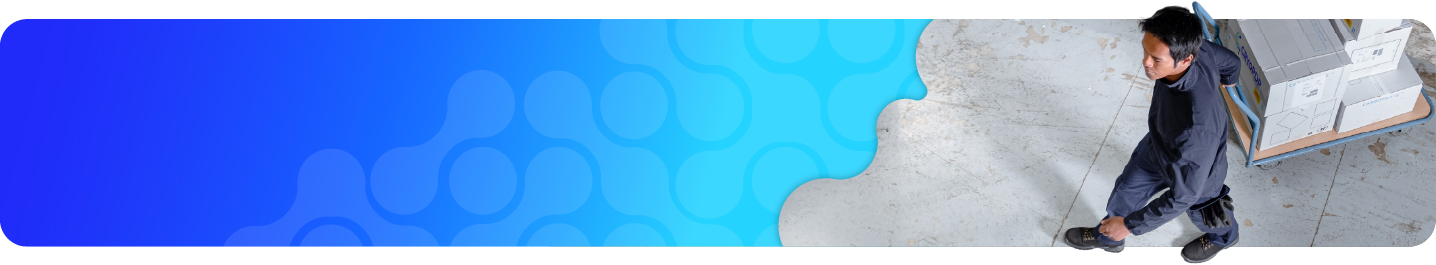 Clinical trial logistics banner showing a person walking through a logistics facility beside a blue CRYOPDP graphic background.